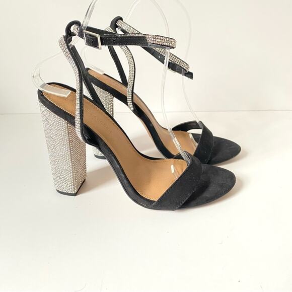 ASOS Design Hot Step Embellished Rhinestone Block Heel Black Sandals size 5 - Picture 4 of 13